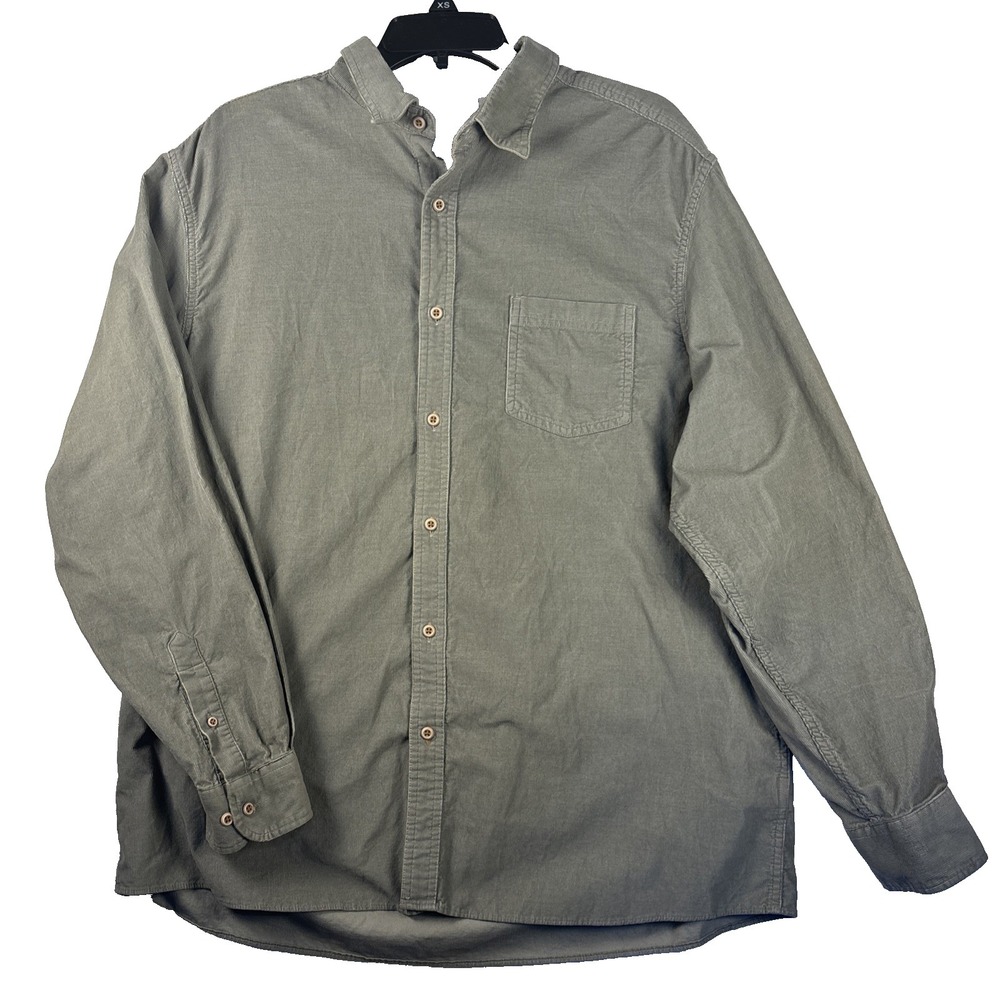 ROWM Mens XL Corduroy Long Sleeve Button Down Green Cotton Shirt‎